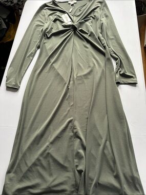 Charlie Paige Olive Green Twist-Front Long Sleeve Dress